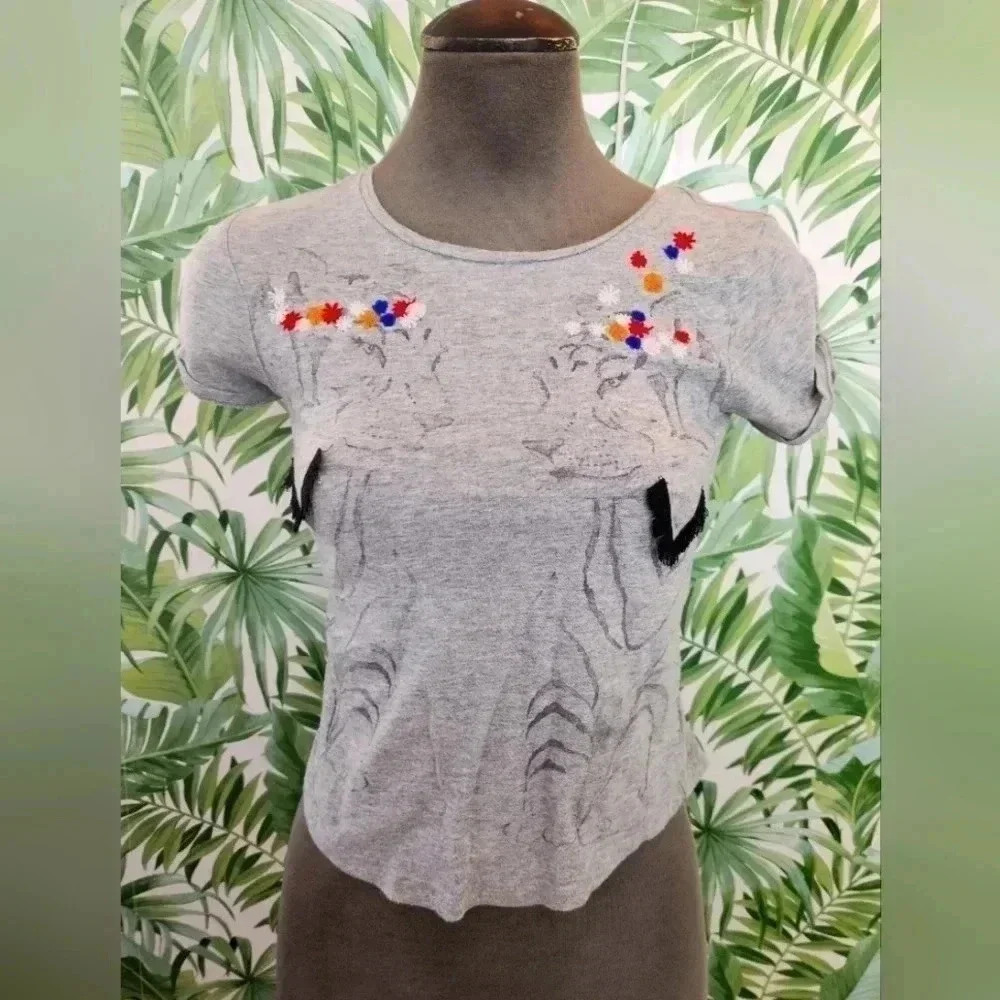 Girls GapKids Boho Bohemian Tiger Jungle Gray T-shirt